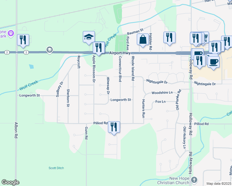 map of restaurants, bars, coffee shops, grocery stores, and more near 1938 Connecticut Boulevard in Holland