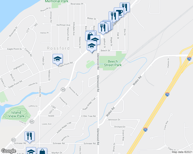 map of restaurants, bars, coffee shops, grocery stores, and more near 324 Glenwood Road in Rossford