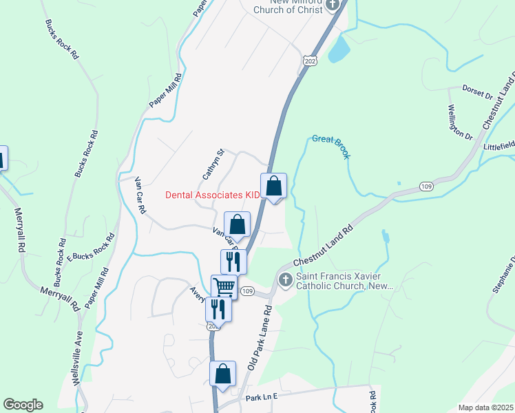 map of restaurants, bars, coffee shops, grocery stores, and more near 113 Park Lane Road in New Milford