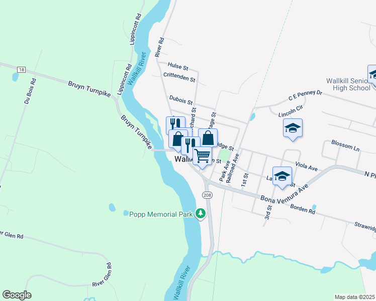 map of restaurants, bars, coffee shops, grocery stores, and more near in Wallkill