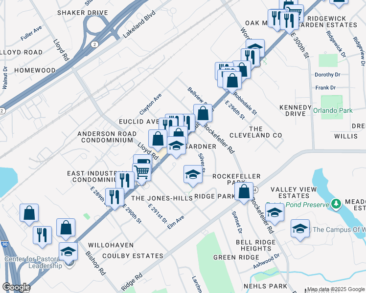 map of restaurants, bars, coffee shops, grocery stores, and more near 29240 U.S. 20 in Wickliffe
