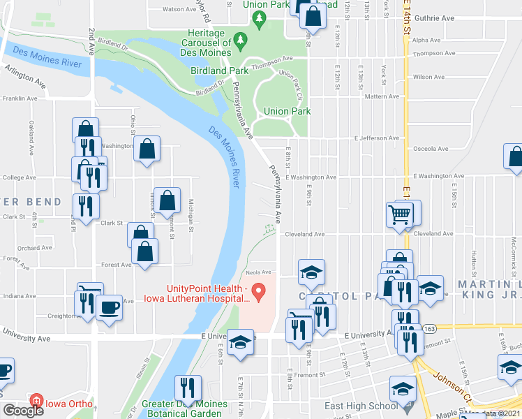 map of restaurants, bars, coffee shops, grocery stores, and more near 1400 Neal Smith Trail in Des Moines