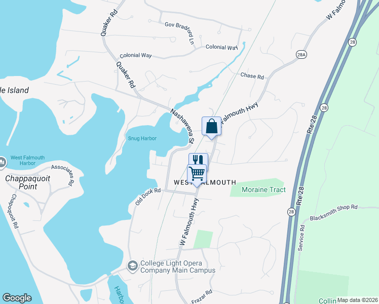 map of restaurants, bars, coffee shops, grocery stores, and more near 37 Nashawena Street in Falmouth
