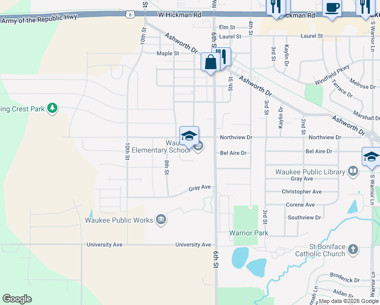 map of restaurants, bars, coffee shops, grocery stores, and more near 850 6th Street in Waukee