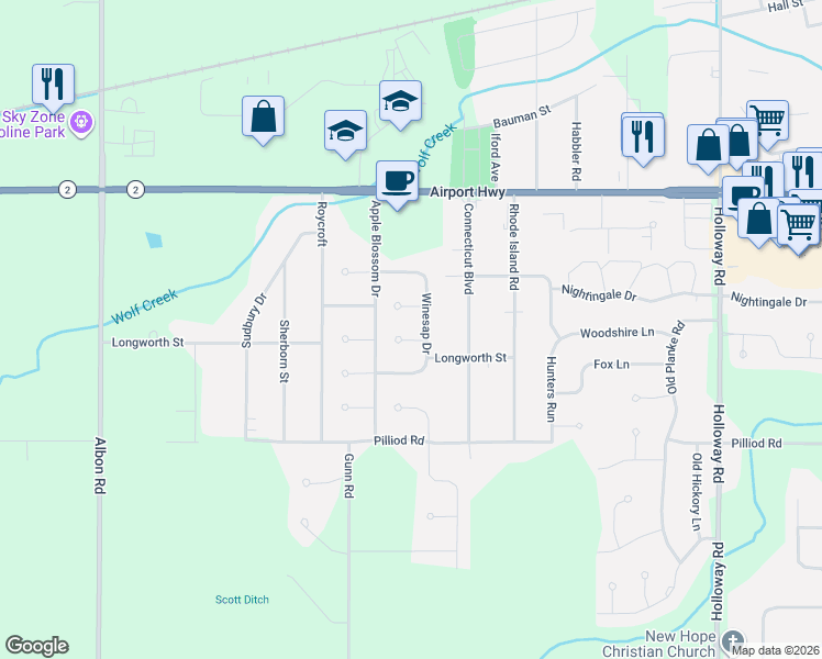 map of restaurants, bars, coffee shops, grocery stores, and more near 7660 Rome Court in Holland