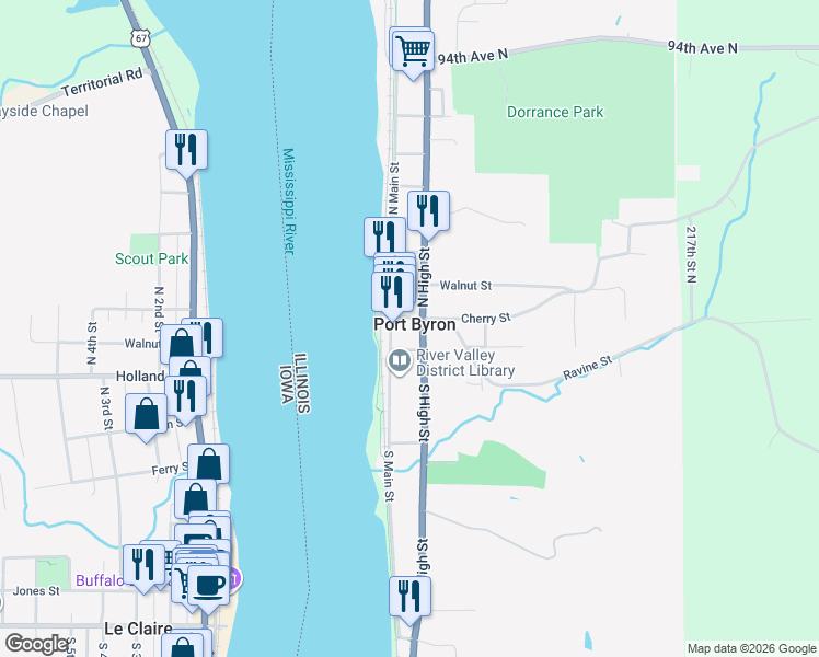 map of restaurants, bars, coffee shops, grocery stores, and more near in Port Byron