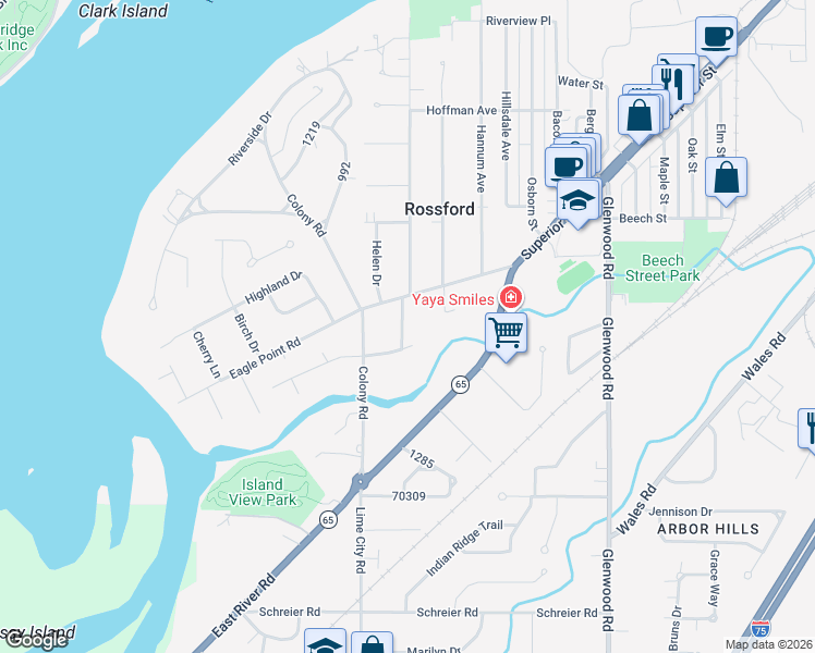 map of restaurants, bars, coffee shops, grocery stores, and more near 323 Hillview Drive in Rossford