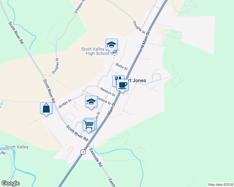 map of restaurants, bars, coffee shops, grocery stores, and more near 11807 Main Street in Fort Jones