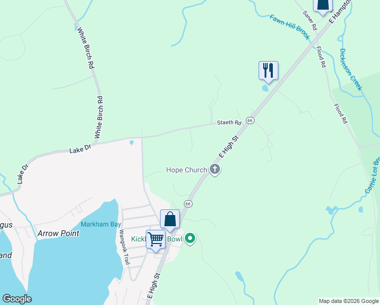 map of restaurants, bars, coffee shops, grocery stores, and more near 11 Aarons Way in East Hampton