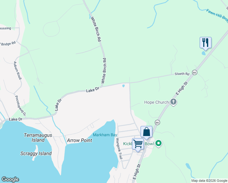 map of restaurants, bars, coffee shops, grocery stores, and more near 172 Lake Drive in East Hampton