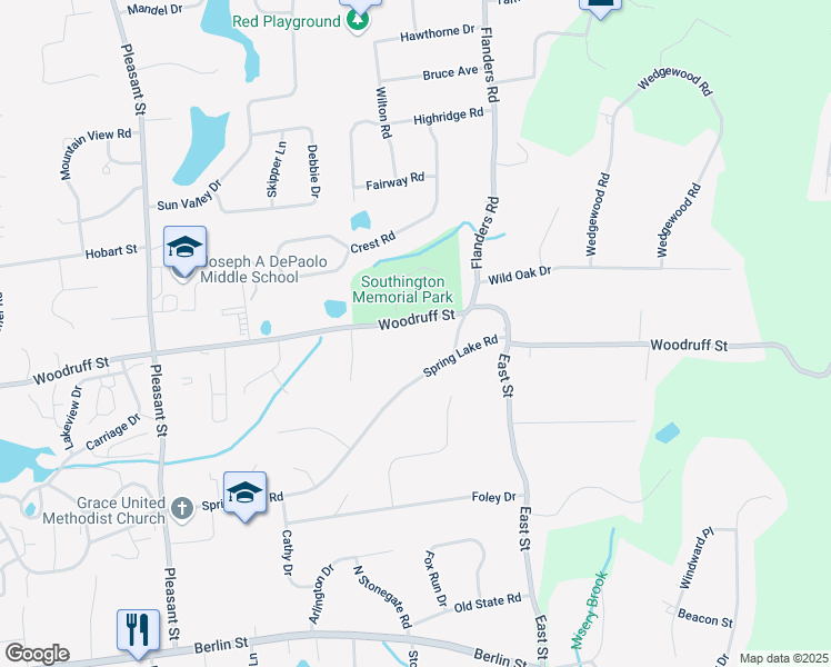 map of restaurants, bars, coffee shops, grocery stores, and more near 785 Woodruff Street in Southington
