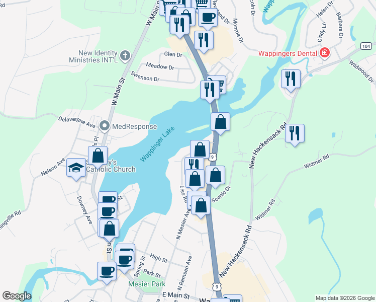 map of restaurants, bars, coffee shops, grocery stores, and more near 41 Liss Road in Wappingers Falls