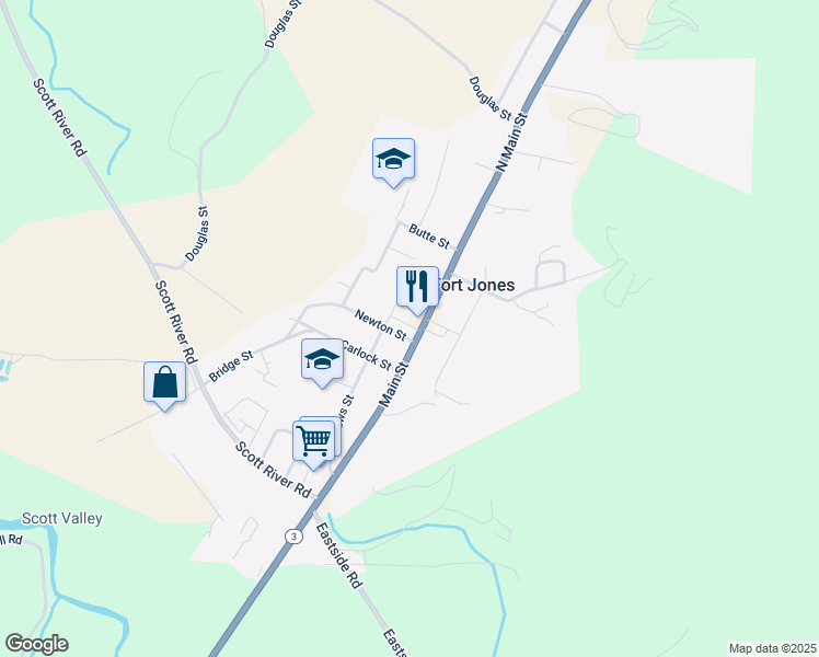 map of restaurants, bars, coffee shops, grocery stores, and more near 11807 Main Street in Fort Jones