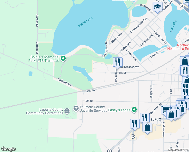map of restaurants, bars, coffee shops, grocery stores, and more near 1638 1st Street in La Porte