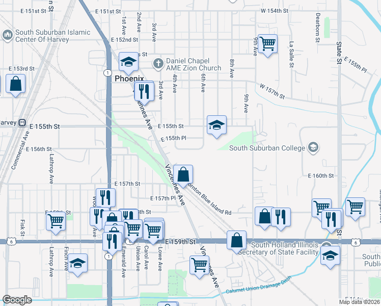 map of restaurants, bars, coffee shops, grocery stores, and more near 720 East 155th Court in Phoenix