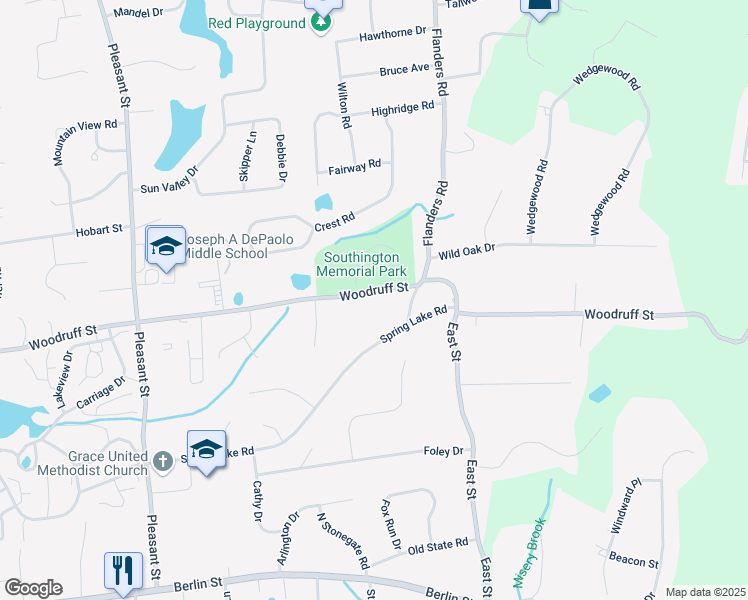 map of restaurants, bars, coffee shops, grocery stores, and more near 785 Woodruff Street in Southington