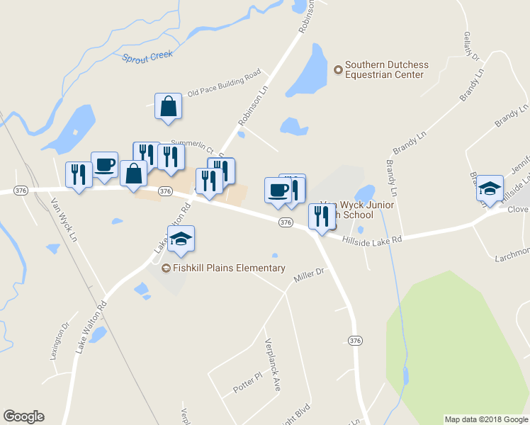 map of restaurants, bars, coffee shops, grocery stores, and more near 864 Highway 376 in Wappingers Falls