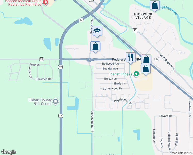 map of restaurants, bars, coffee shops, grocery stores, and more near 464 Brookside Manor in Goshen