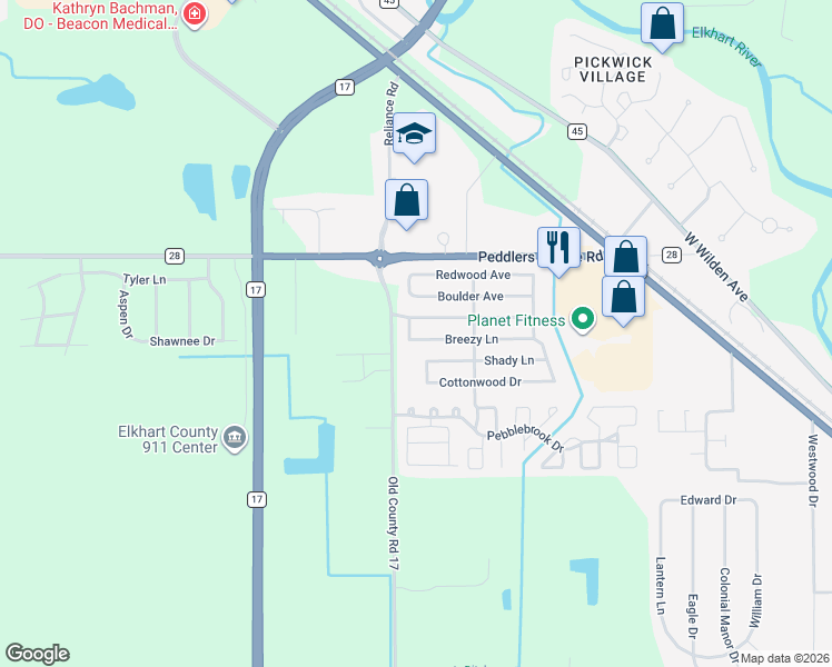 map of restaurants, bars, coffee shops, grocery stores, and more near 454 Brookside Manor in Goshen