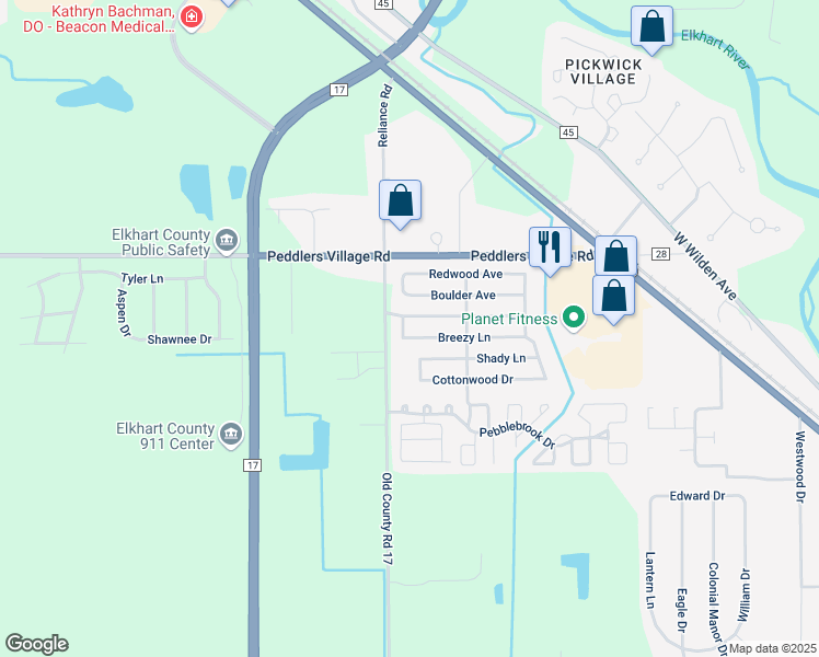 map of restaurants, bars, coffee shops, grocery stores, and more near 334 Brookside Manor in Goshen