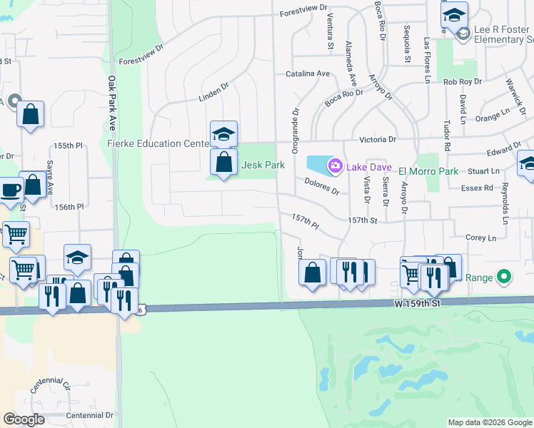 map of restaurants, bars, coffee shops, grocery stores, and more near 6409 Country Ridge Drive in Oak Forest