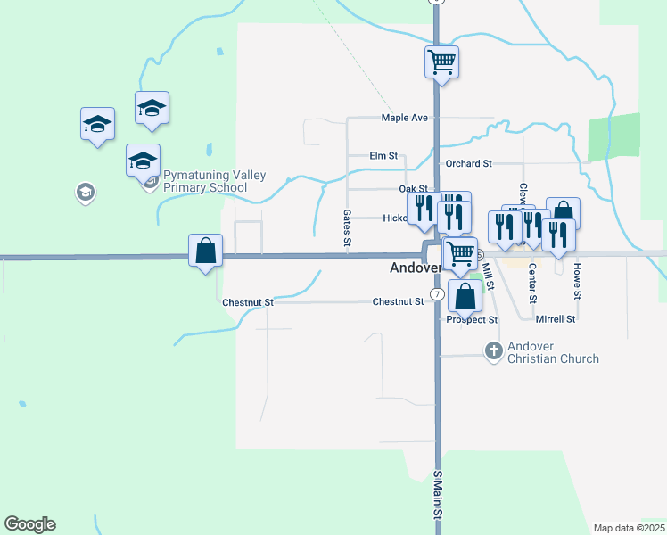 map of restaurants, bars, coffee shops, grocery stores, and more near 231 West Main Street in Andover