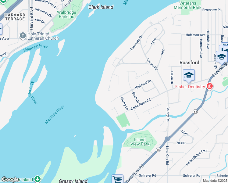 map of restaurants, bars, coffee shops, grocery stores, and more near 535 1271 in Rossford
