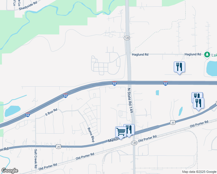 map of restaurants, bars, coffee shops, grocery stores, and more near 331 West South Boo Road in Burns Harbor