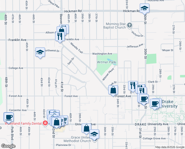 map of restaurants, bars, coffee shops, grocery stores, and more near 1516 Beaver Avenue in Des Moines