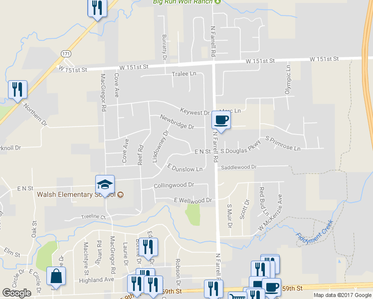 map of restaurants, bars, coffee shops, grocery stores, and more near 1344 East North Street in Lockport