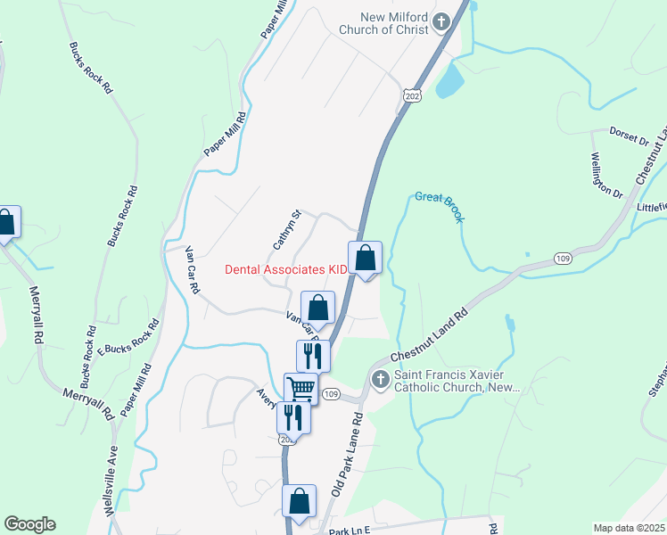 map of restaurants, bars, coffee shops, grocery stores, and more near 80 Belair Drive in New Milford