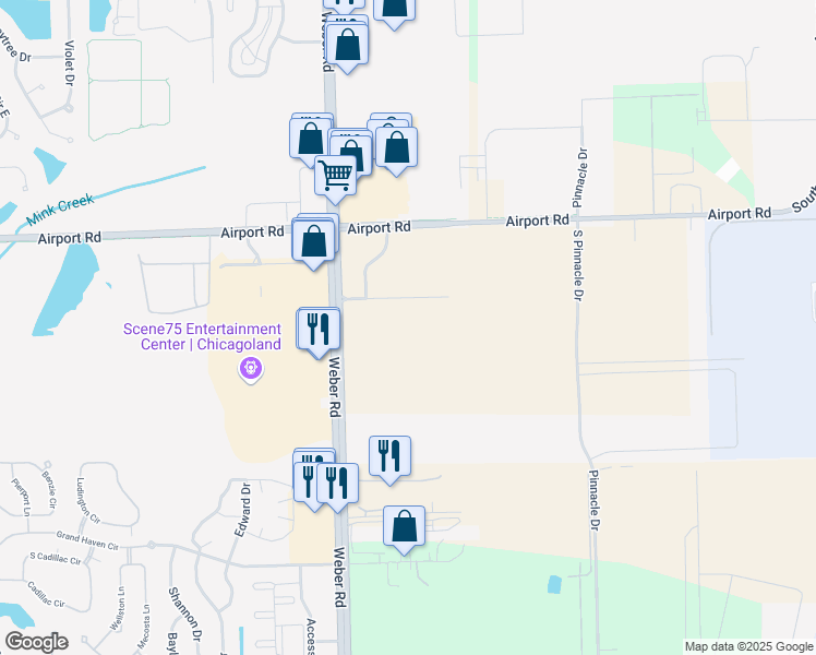 map of restaurants, bars, coffee shops, grocery stores, and more near 414 South Weber Road in Romeoville