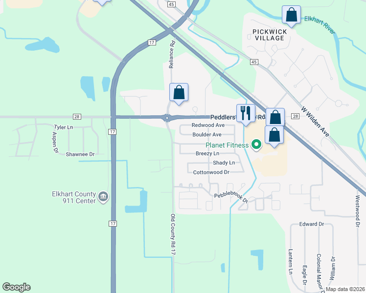 map of restaurants, bars, coffee shops, grocery stores, and more near 148 Brookside Manor in Goshen