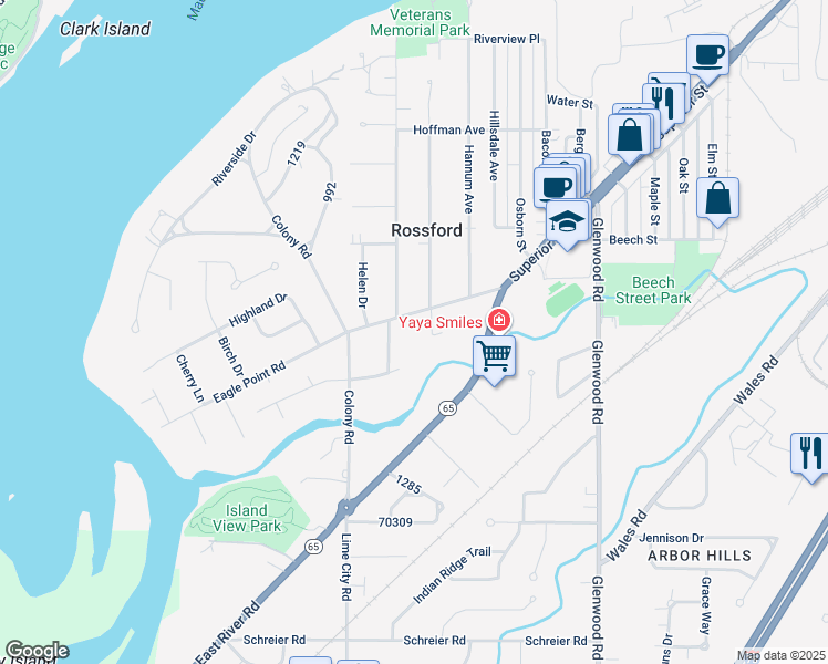 map of restaurants, bars, coffee shops, grocery stores, and more near 203 Eagle Point Road in Rossford