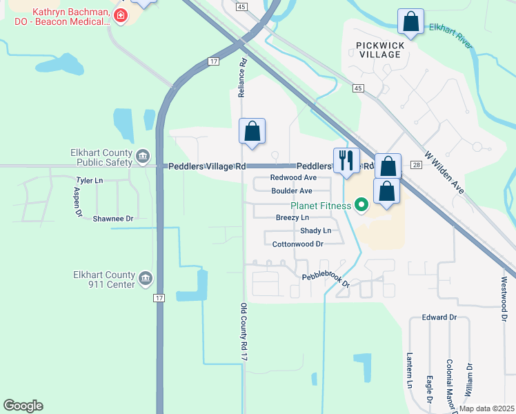 map of restaurants, bars, coffee shops, grocery stores, and more near 116 Brookside Manor in Goshen