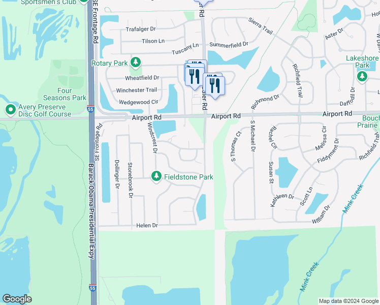map of restaurants, bars, coffee shops, grocery stores, and more near 1927 West Cobblestone Road in Romeoville