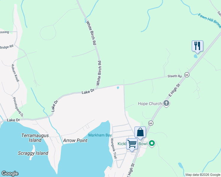 map of restaurants, bars, coffee shops, grocery stores, and more near 172 Lake Drive in East Hampton