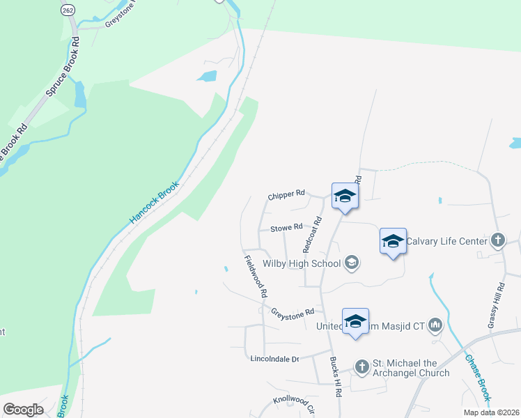 map of restaurants, bars, coffee shops, grocery stores, and more near 176 Chipper Road in Waterbury