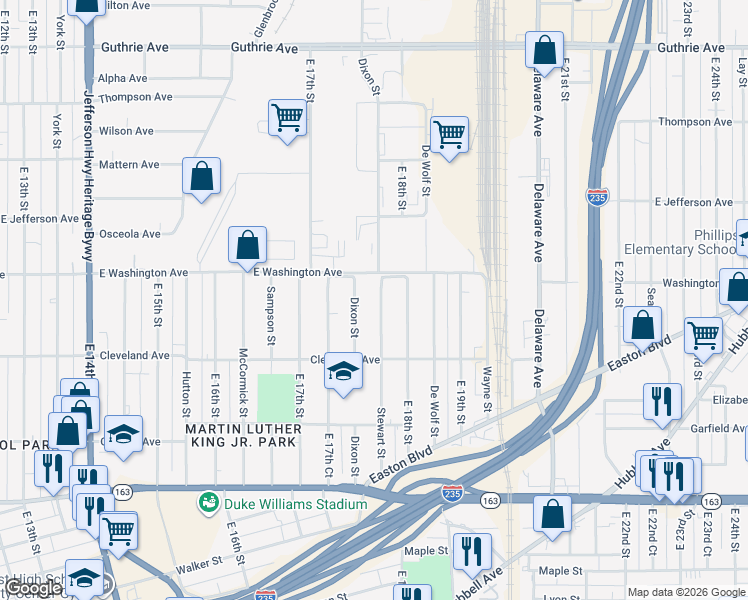 map of restaurants, bars, coffee shops, grocery stores, and more near 1516 Stewart Street in Des Moines