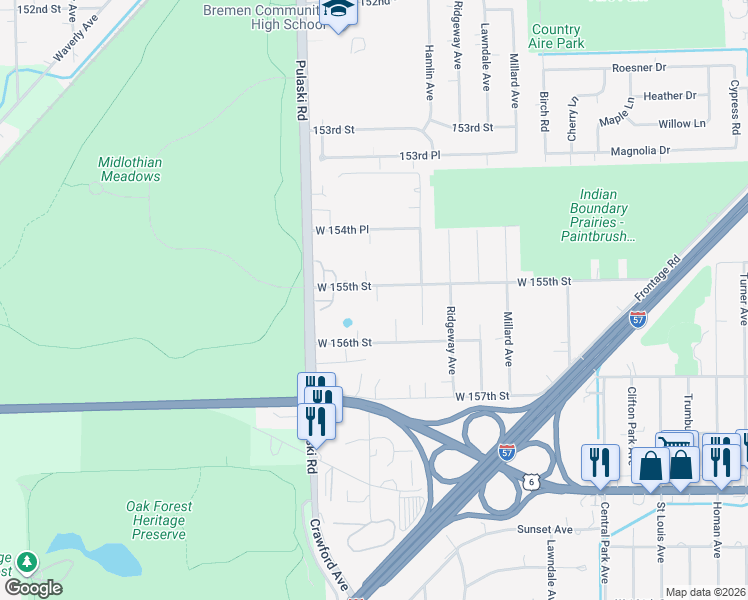 map of restaurants, bars, coffee shops, grocery stores, and more near 3837 West 155th Street in Markham