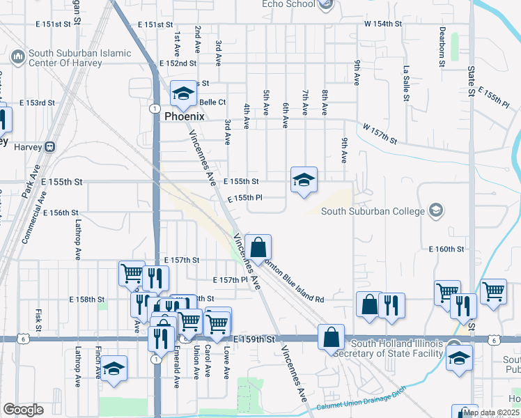map of restaurants, bars, coffee shops, grocery stores, and more near 720 East 155th Court in Phoenix