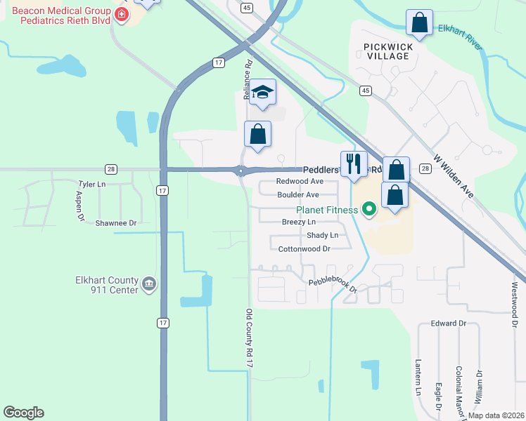 map of restaurants, bars, coffee shops, grocery stores, and more near 76 Brookside Manor in Goshen