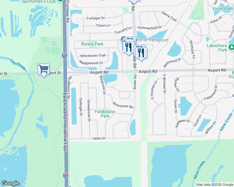 map of restaurants, bars, coffee shops, grocery stores, and more near 1963 West Cobblestone Road in Romeoville