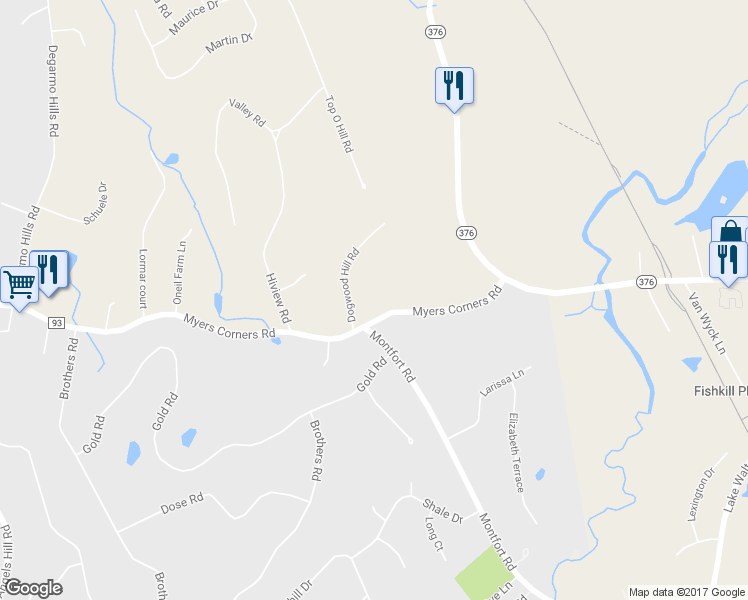 map of restaurants, bars, coffee shops, grocery stores, and more near 303 Myers Corners Road in Wappingers Falls