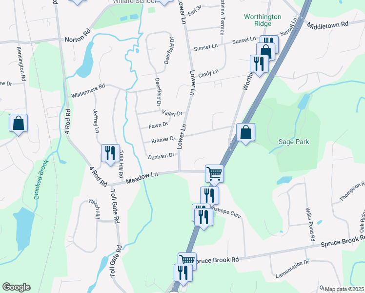 map of restaurants, bars, coffee shops, grocery stores, and more near 823 Lower Lane in Berlin
