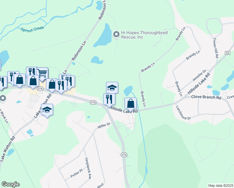 map of restaurants, bars, coffee shops, grocery stores, and more near 6 Hillside Lake Road in Wappingers Falls
