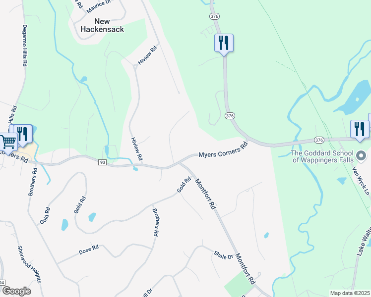 map of restaurants, bars, coffee shops, grocery stores, and more near 303 Myers Corners Road in Wappingers Falls