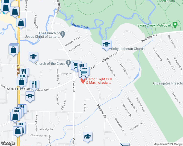 map of restaurants, bars, coffee shops, grocery stores, and more near 1819 Garden Ridge Drive in Toledo