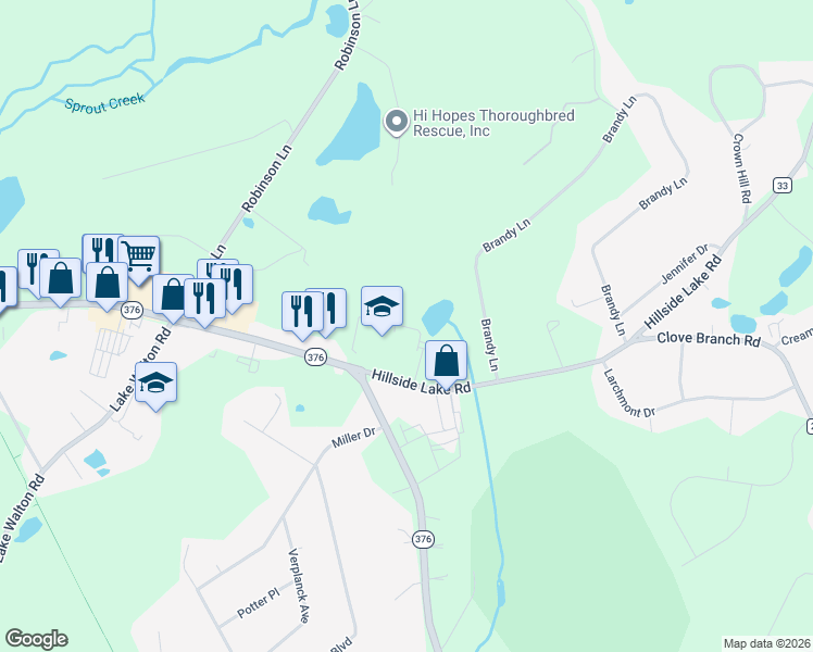 map of restaurants, bars, coffee shops, grocery stores, and more near 6 Hillside Lake Road in Wappingers Falls