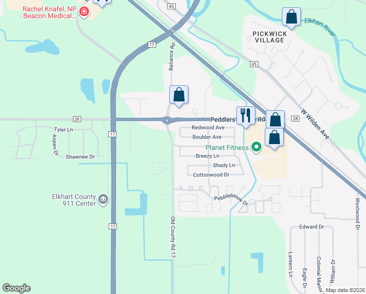 map of restaurants, bars, coffee shops, grocery stores, and more near 20 Brookside Manor in Goshen